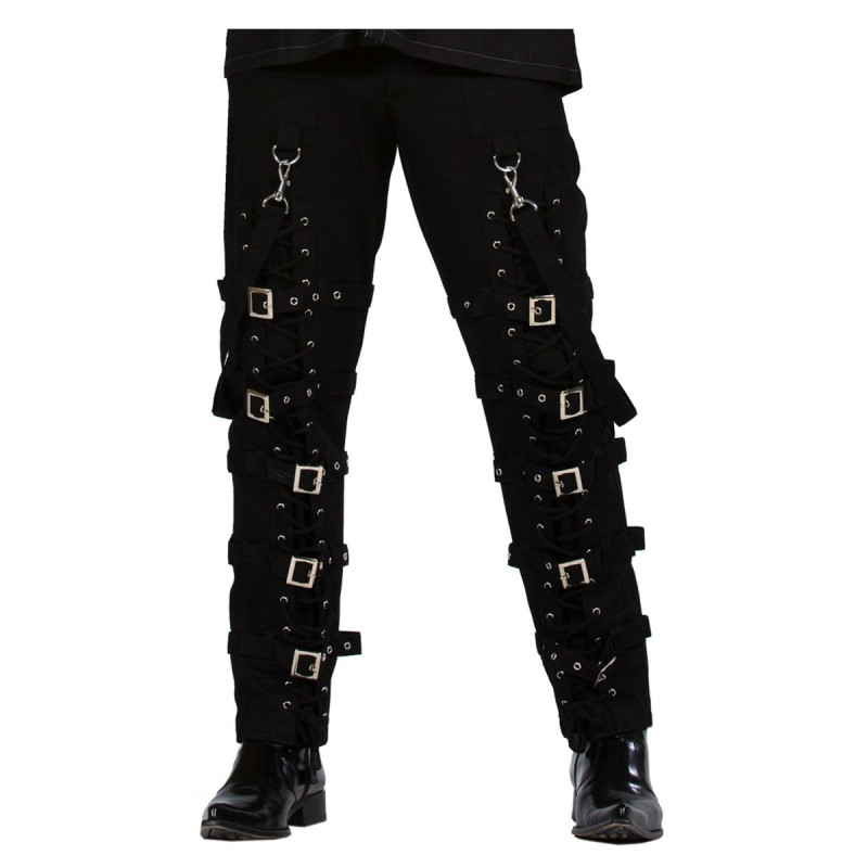 Men Gothic Threads Pant Goth Punk Cyber Black Buckle Pant Zips Straps Trousers Pants